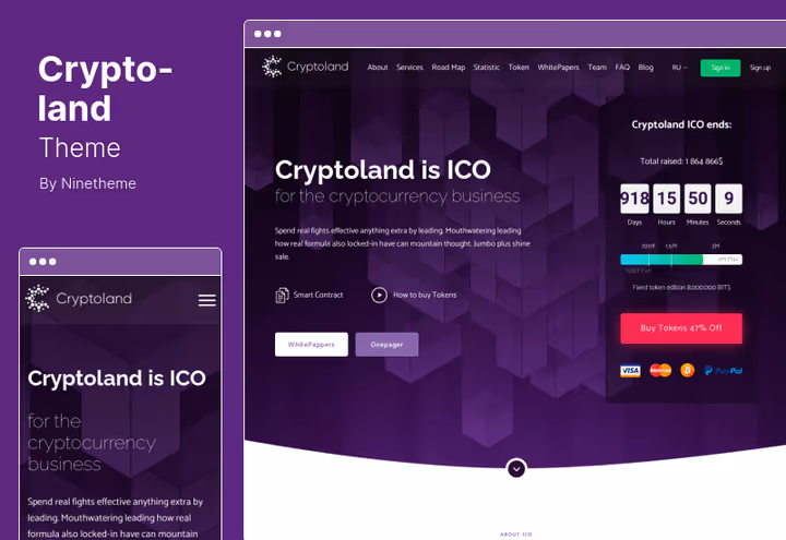 Crypto-land teema, sihtleht krüpto- ja altcoin-projektidele