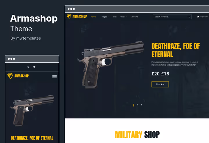 Armashop teema, relvade ja laskemoona veebipood