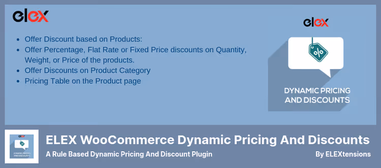 ELEX Dynamic Pricing allahindluse reeglite seadete leht WooCommerce'ile