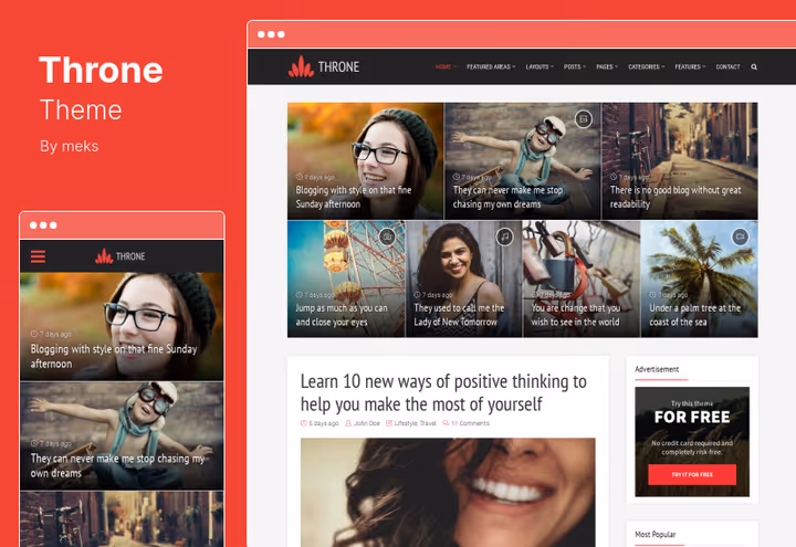 Тема Throne, адаптивный журнальный шаблон на Bootstrap