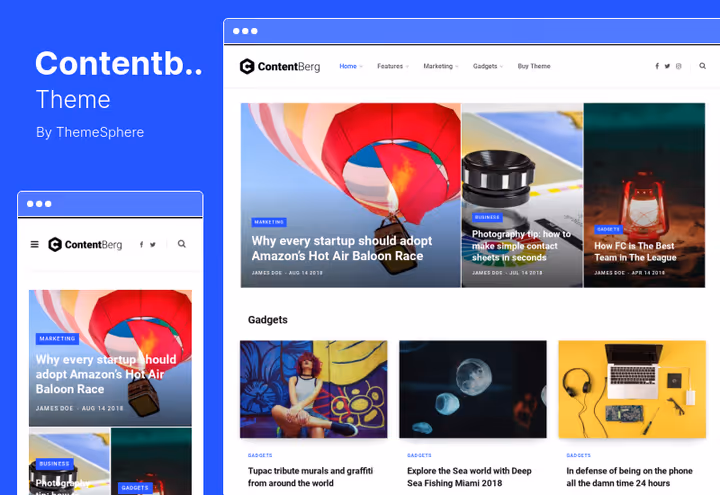 Тема Contentberg, контент-маркетинг с drag-and-drop конструктором