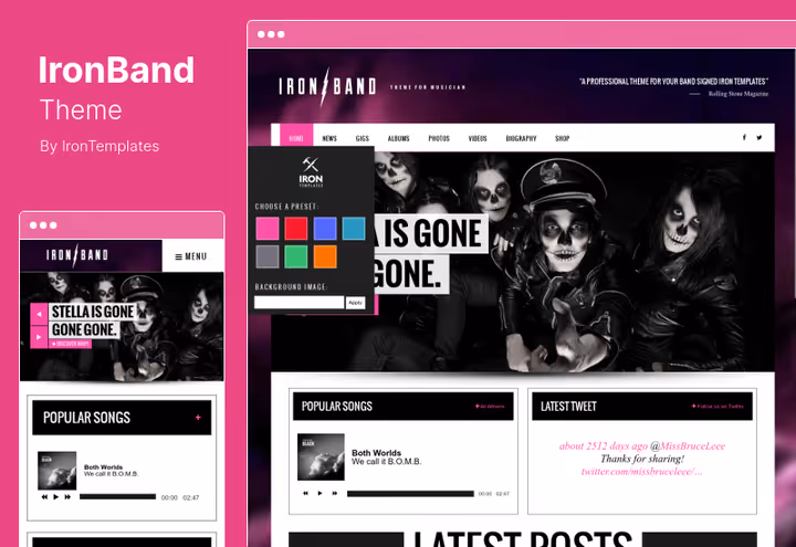 Interface do tema IronBand com leitor HTML5 incorporado