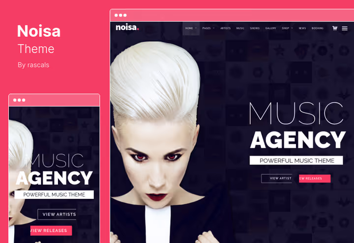 Design minimalista do tema Noisa com otimização SEO
