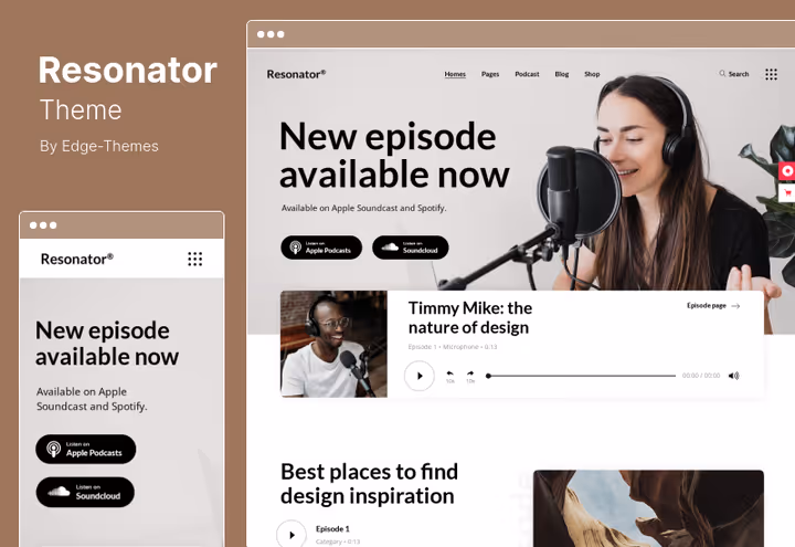 Tema Resonator com leitor de áudio potente para podcasts