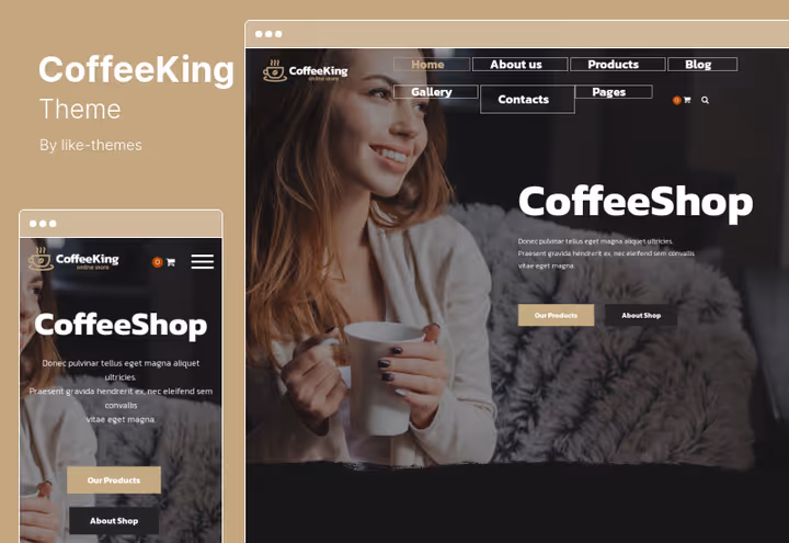 CoffeeKing teema kodulehe variatsioonide ja poega