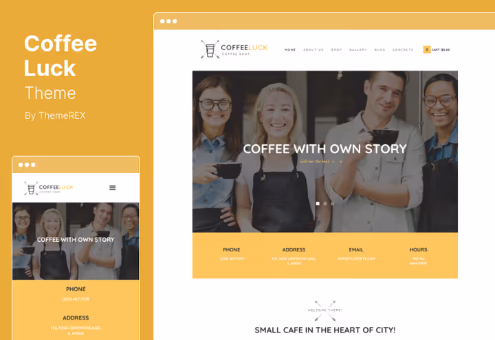 Coffee Luck kohvikuteema menüü ja WooCommerce'iga