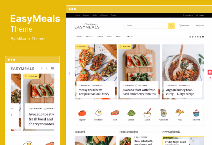 EasyMeals teema automaatse koostisosade ümberarvutuse funktsiooniga