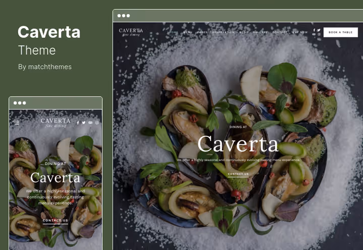 Caverta teema 30+ küljenduse kollektsiooniga restoranile