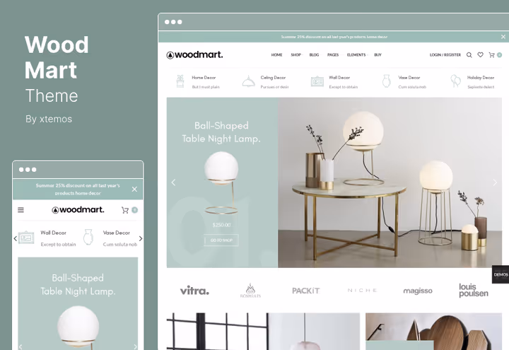 WoodMart tema skjermbilde, WooCommerce-mal for nettbutikk
