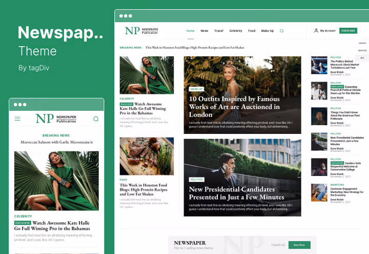 Newspaper tema skjermbilde, nyhetsmal med tagDiv Composer