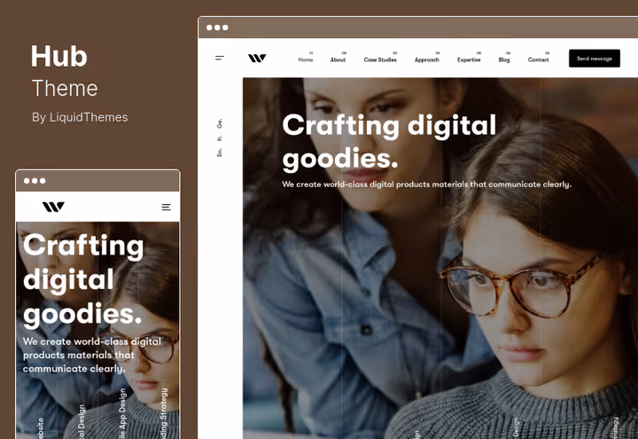 Hub tema skjermbilde, responsiv mal på Elementor