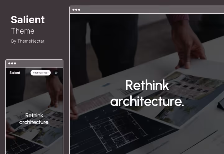 Salient tema skjermbilde, kreativ WooCommerce-mal med animasjoner