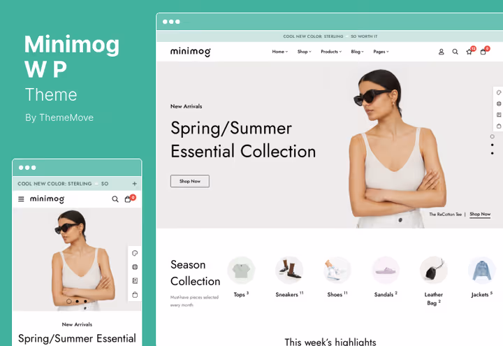 MinimogWP tema skjermbilde, konverteringsoptimalisert WooCommerce-mal