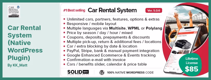 Car selection form in native Car Rental System plugin