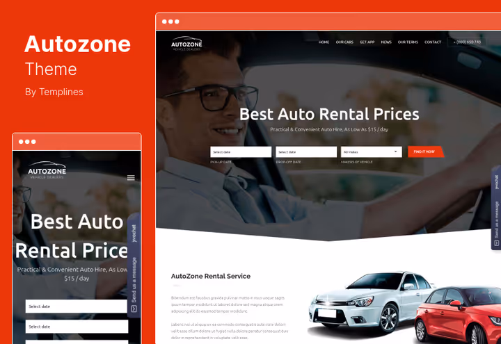 Autozone, teema autode müügiks ja rentimiseks kataloogi filtreerimisega