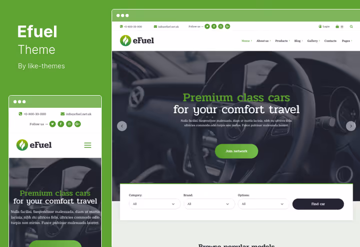 Efuel, WordPressi teema elektriauto rendiks ja laadimisjaamadeks