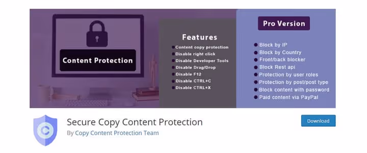 Плагін Secure Copy Content Protection, загальний вигляд на WordPress.org