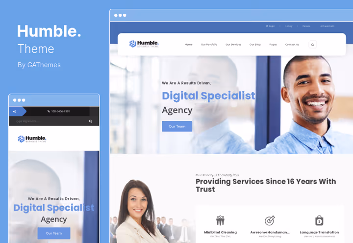 Humble-tema med WPBakery-bygger for WordPress