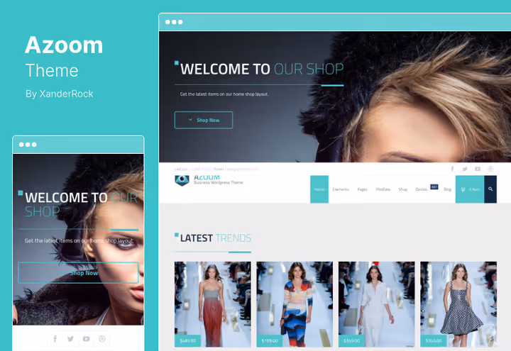 Azoom-tema for animasjonsrike nettsteder på WordPress