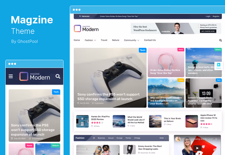 Magzine-tema for magasin- og anmeldelsesside på Elementor