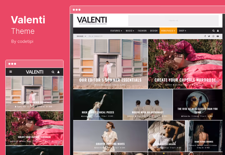 Valenti-tema for magasin med anmeldelser og rangeringer på WordPress