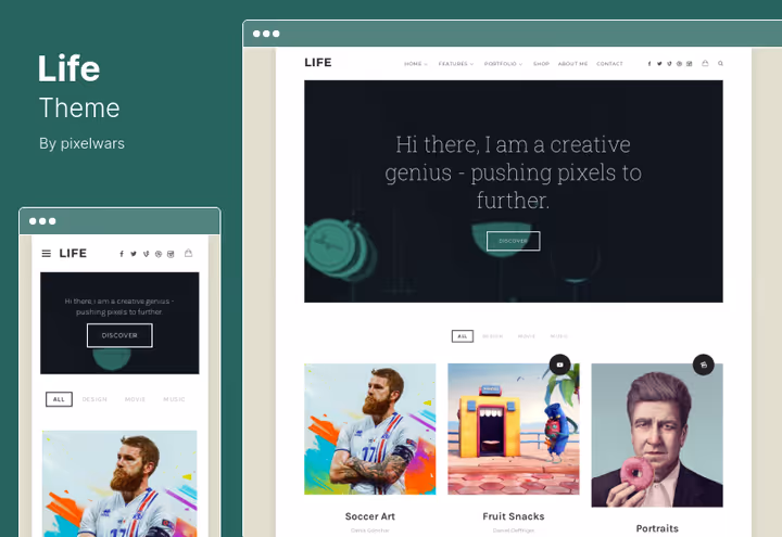 Портфоліо-розкладка теми Life в boxed-режимі