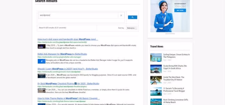 Віджет WP Google Search на бічній панелі WordPress