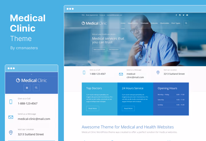 Шаблон Medical Clinic, сторінка послуг та розкладу клініки
