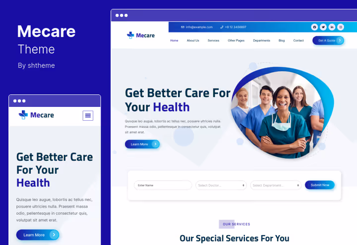 Головна теми Mecare, клініка з Elementor-конструктором