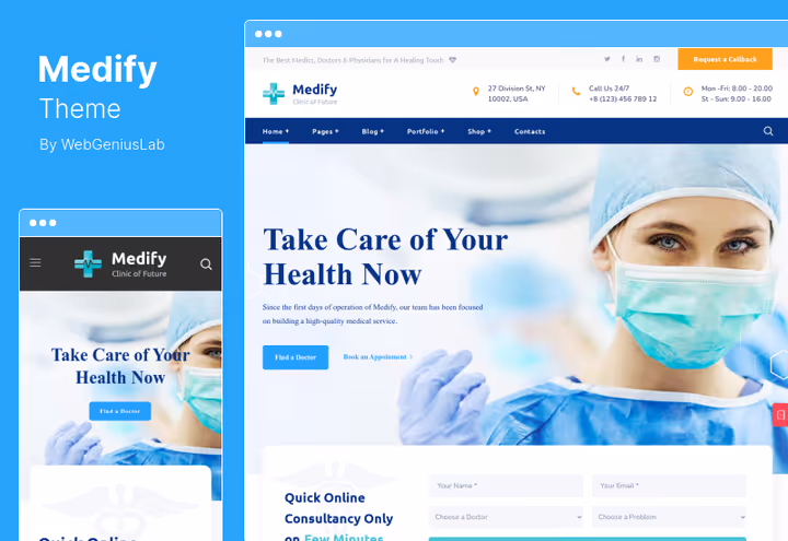 Medify, тема для клініки з WGL Framework та гнучкими портфоліо