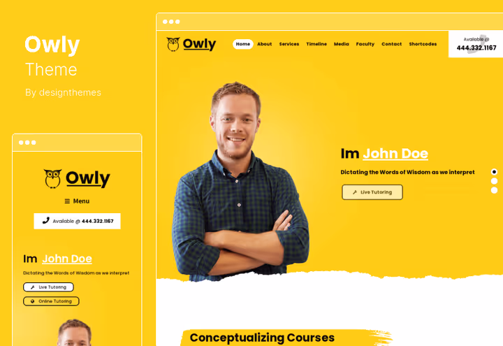 Owly tutor theme with WooCommerce and Slider Revolution