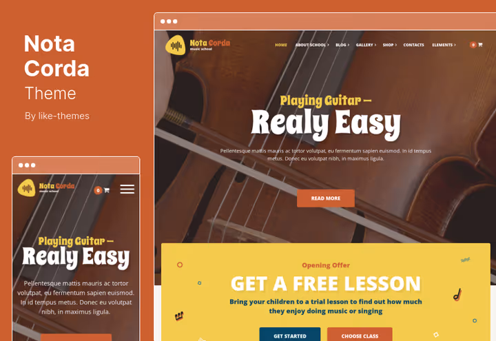 NotaCorda theme for music school with parallax effects and WooCommerce