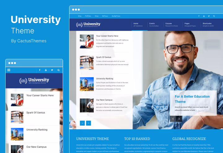 University theme with course schedule and LearnDash integration