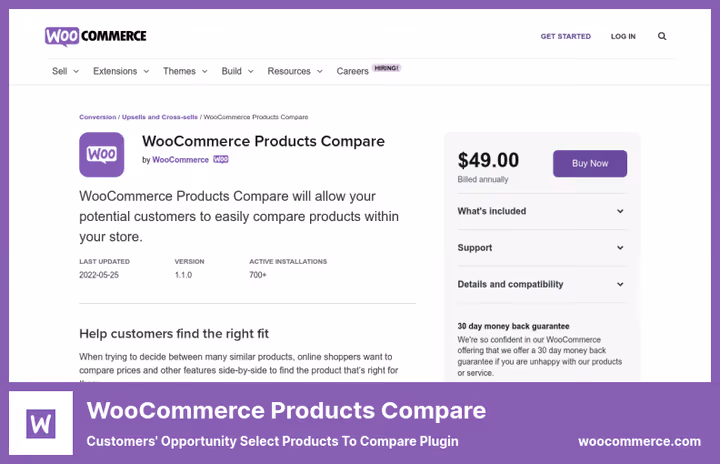 Kestrel Products Compare plugin page on Woo.com