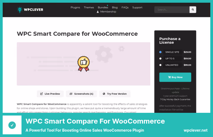 Product comparison interface of WPC Smart Compare plugin