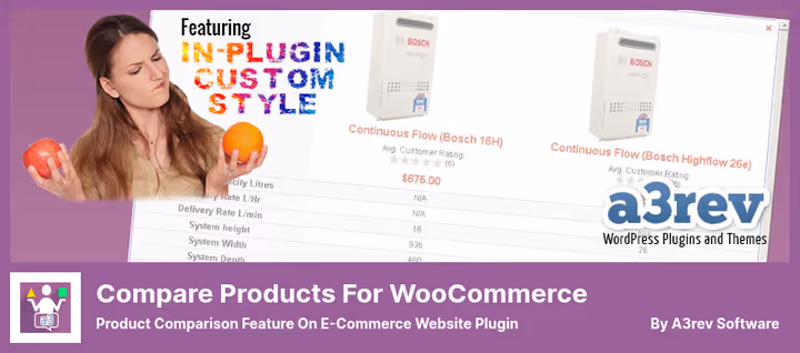 Product comparison page of Compare Products for WooCommerce plugin
