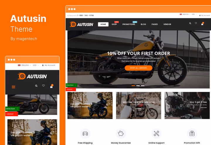 Autusin teema, autoosade veebipood Elementoril koos WooCommerce'iga