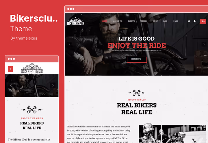 Bikersclub teema, mootorrattaklubi mustvalge minimalistliku kujundusega