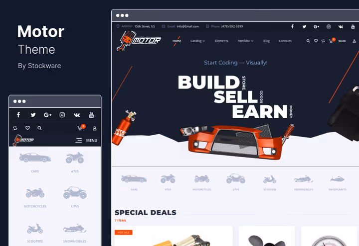 Motor teema, varuosade ja tarvikute veebipood WooCommerce'il