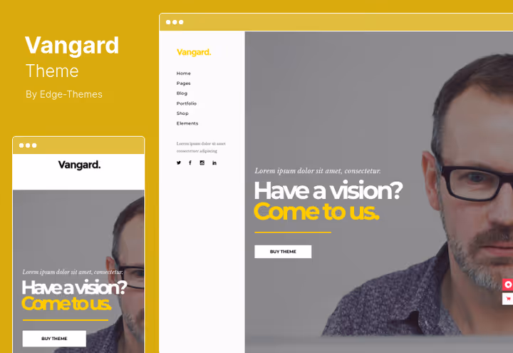 Vangard theme portfolio layout with Vcard format and WooCommerce