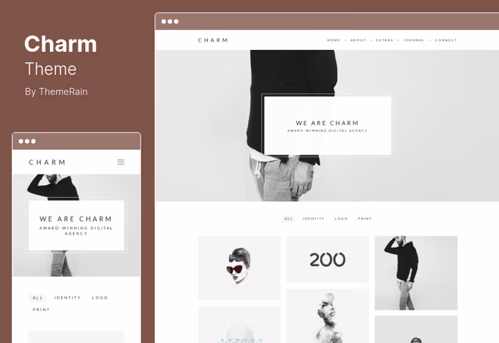 Minimalist Charm theme portfolio with masonry grid
