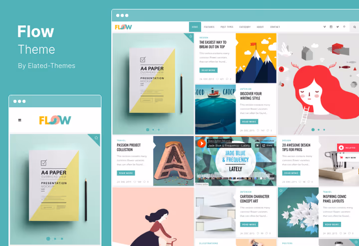 Flow blog theme with Ajax navigation and unconventional presentation