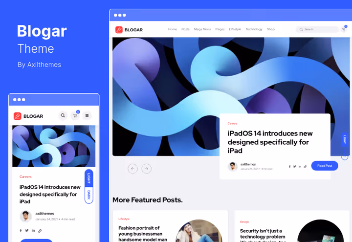 Blogar magazine theme with Elementor for blog and news site