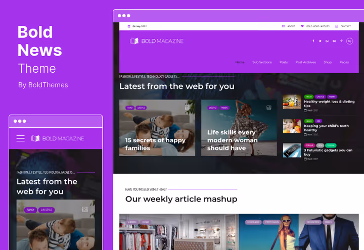 Screenshot of Bold News, newspaper WordPress theme for quotes and news