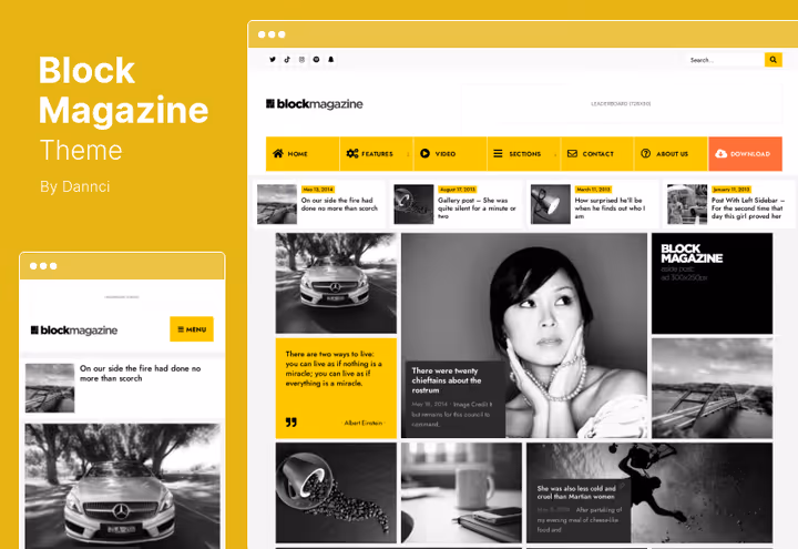 Screenshot of Block Magazine, tiled minimalist theme for quote sites