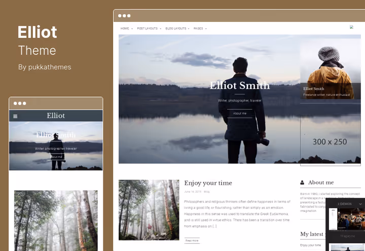 Screenshot of Elliot, clean blog-magazine theme with quote support