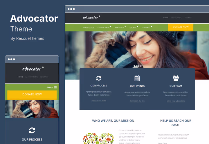 Screenshot of Advocator, responsive theme for nonprofits and charity sites