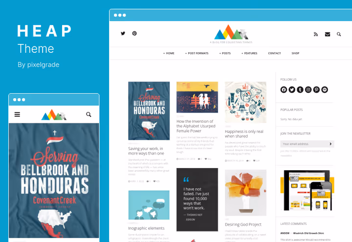 Screenshot of HEAP, responsive blog for quotes, photos, and video