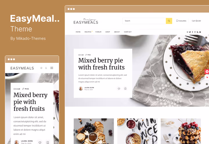Демо темы EasyMeals с карточкой рецепта