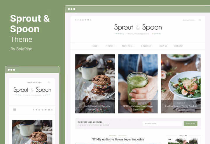 Главная страница темы Sprout and Spoon для кулинарного блога